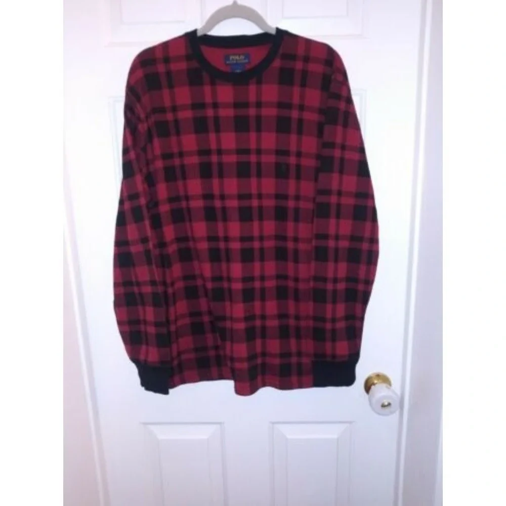 Men's Ralph Lauren Polo RED Plaid Longsleeve Thermal Shirt‎ Sz. L